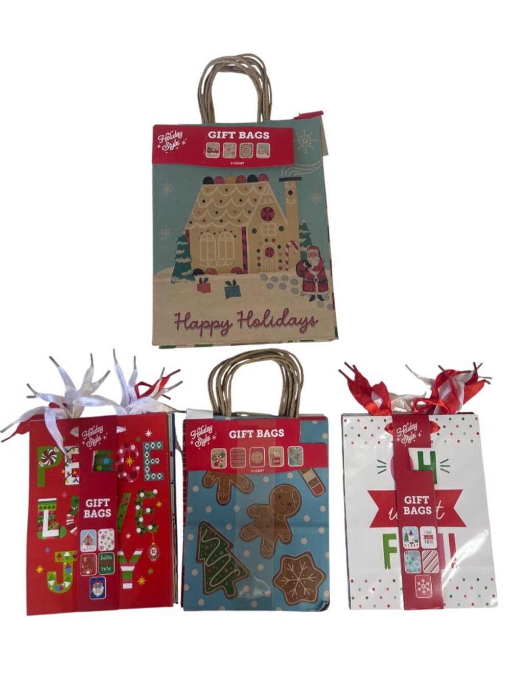 Holiday Style Christmas Gift Bags Assorted Designs & Sizes New